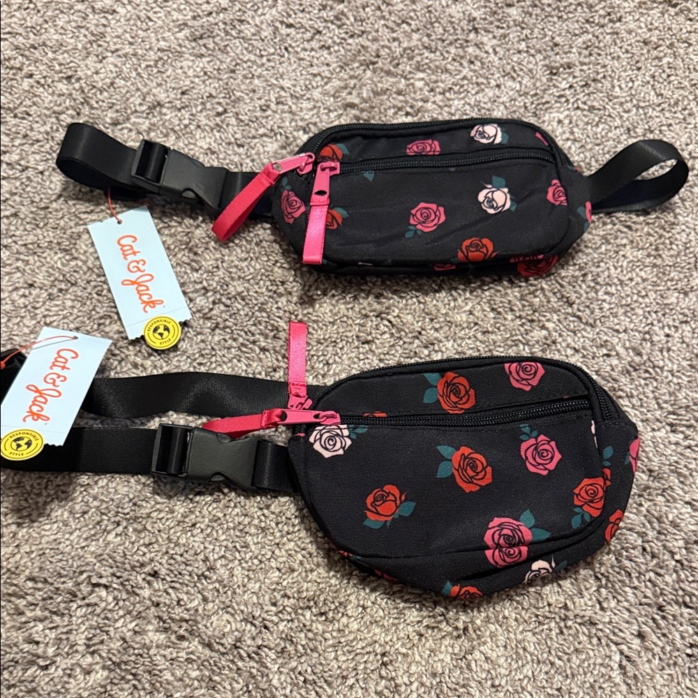 Cat & Jack Black Floral Kids Belt Bag